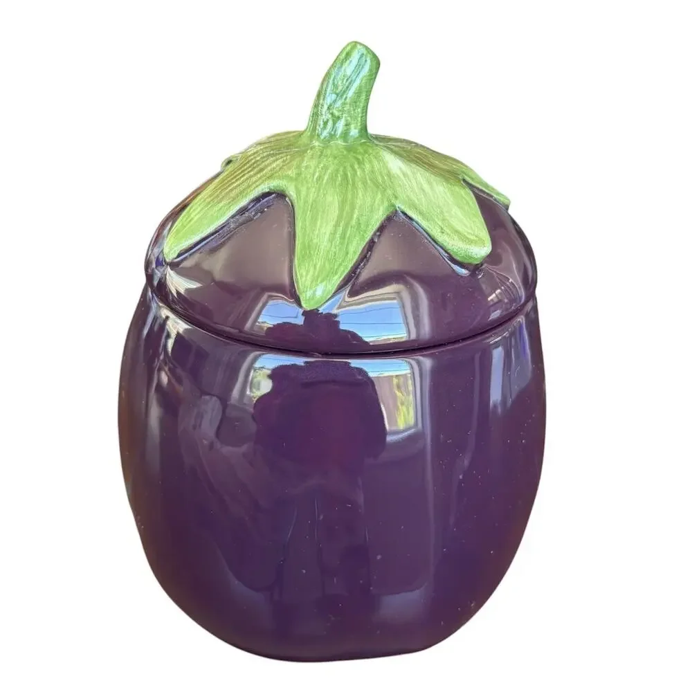 Vintage H&HD Mexico Eggplant Cookie Jar Purple Ceramic Canister Aubergine
